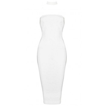 'Aarya' white strapless bandage dress with choker
